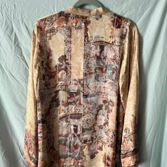 Silk Tunic Artisan Mughal Print Stone & brass buttons Size Large L by SAPPHIRE - Picture 5 of 13